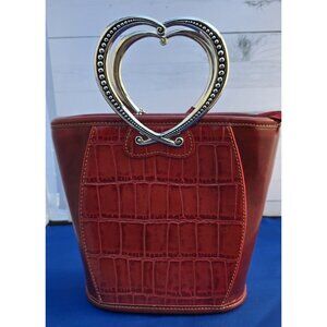 Super Cute Red Leat Purse with Heart Handles 2 tone red with Croc Embossed Panel